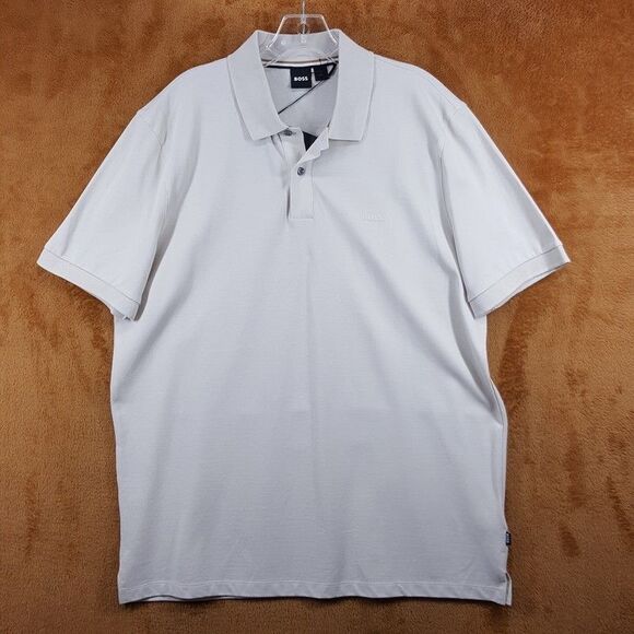 HUGO BOSS Polo Shirt Mens XXL Tan Short Sleeve 100% Cotton Pique Logo PALLAS - Picture 1 of 9